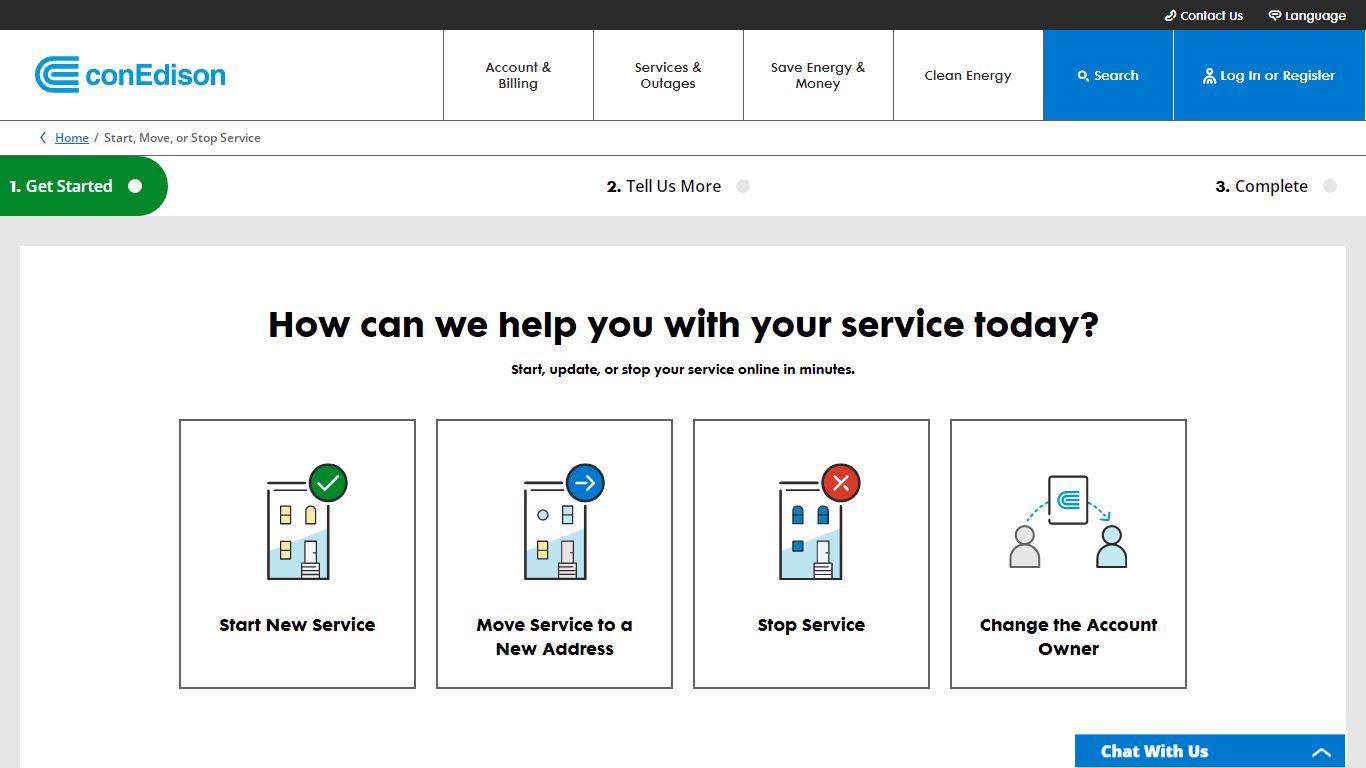 Start, Move, or Stop Service | Con Edison